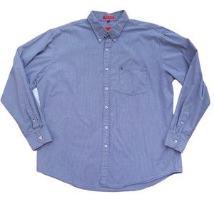 IZOD Blue Checked Long Sleeve Button Down Dress Shirt Men’s XL